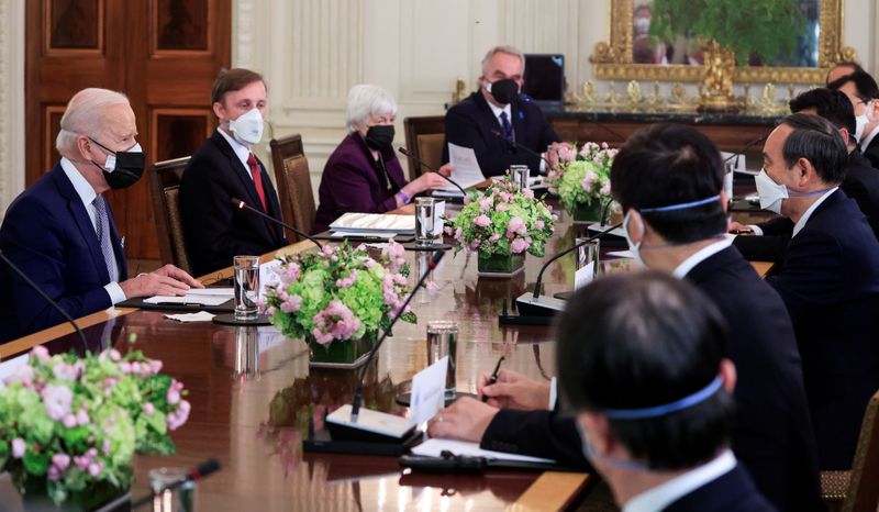 日米首脳会談、台湾海峡の平和と安定の重要性で一致と菅首相
