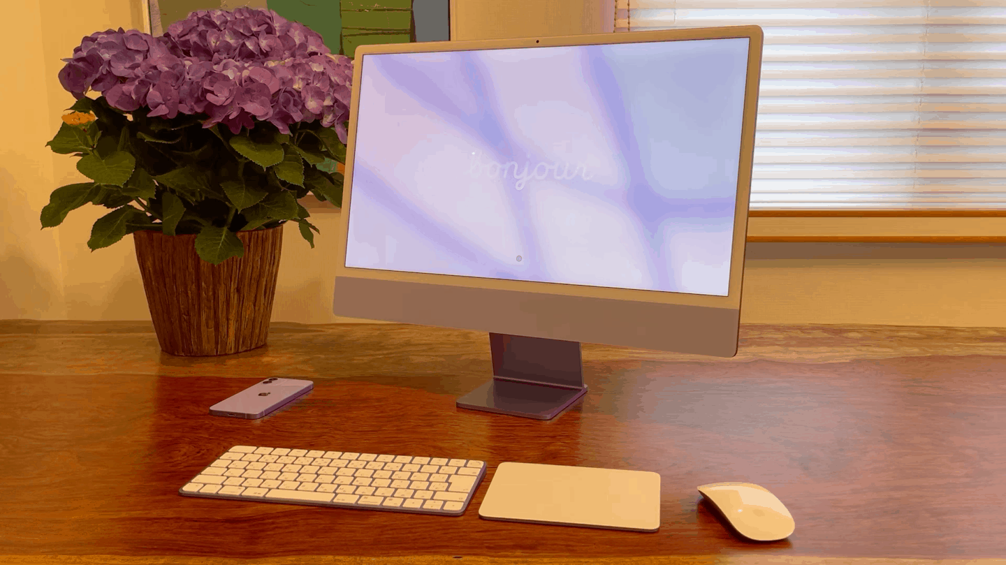 新iMac パープル先行動画レビュー。周辺機器まで統一されたカラー