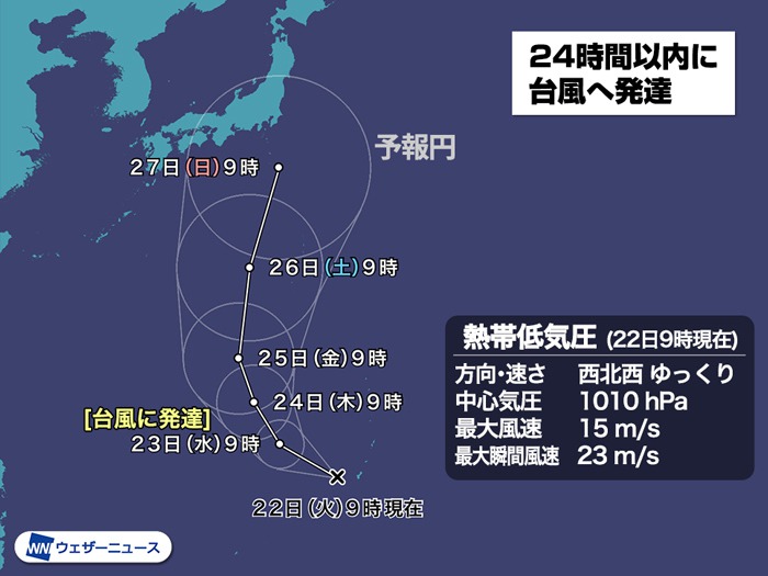24時間以内に台風発生か　日本に向かって北上　発生すれば「台風5号」