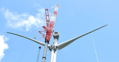風車ブレードを設置　庄内町の大規模風力発電施設