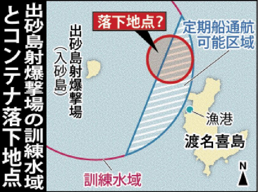 米軍コンテナ、訓練水域の境目に落下か　渡名喜島の間近で目撃　島民の生活を脅かす