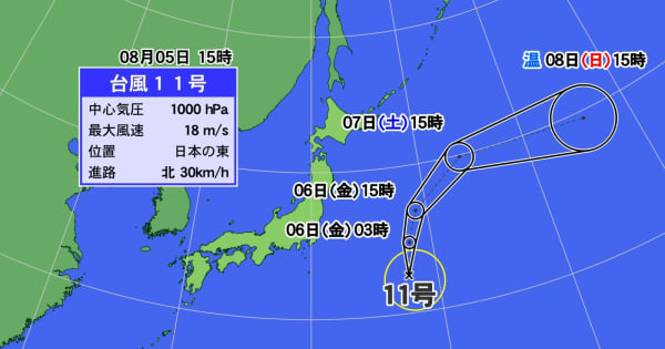 台風11号が発生　今後も北上　週末には日本から遠ざかる見通し