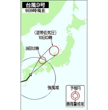 台風9号が九州上陸、縦断へ　大雨、暴風災害に厳重警戒