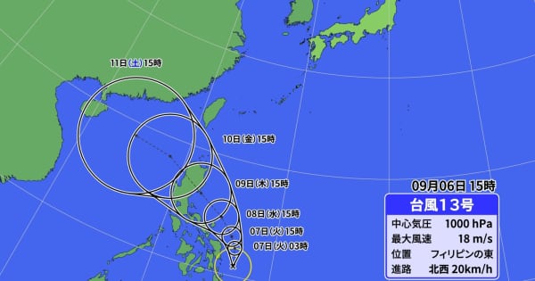 台風13号が発生　今後もフィリピンの東を北上する見込み