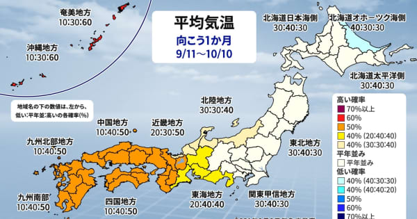 西日本と沖縄・奄美は気温高い　北日本や東日本の日本海側は秋晴れ多く　1か月予報