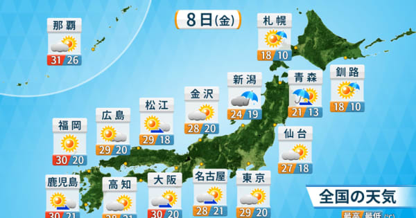 北日本はあすにかけて雨　関東あすは暑さ戻る