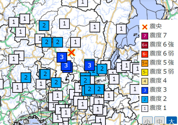 京都府南部で震度3　各地の震度は