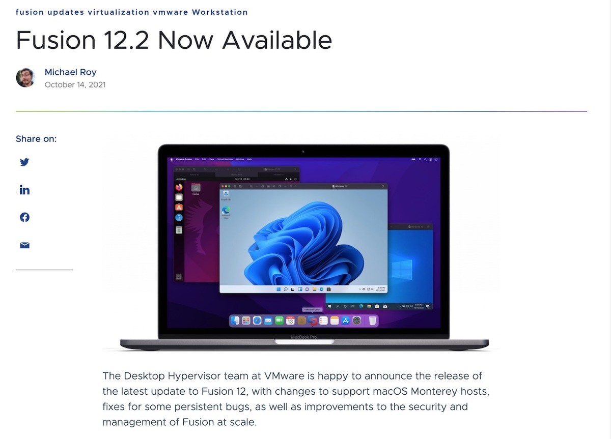 macOS MontereyをサポートしたVMware Fusion 12.2リリース
