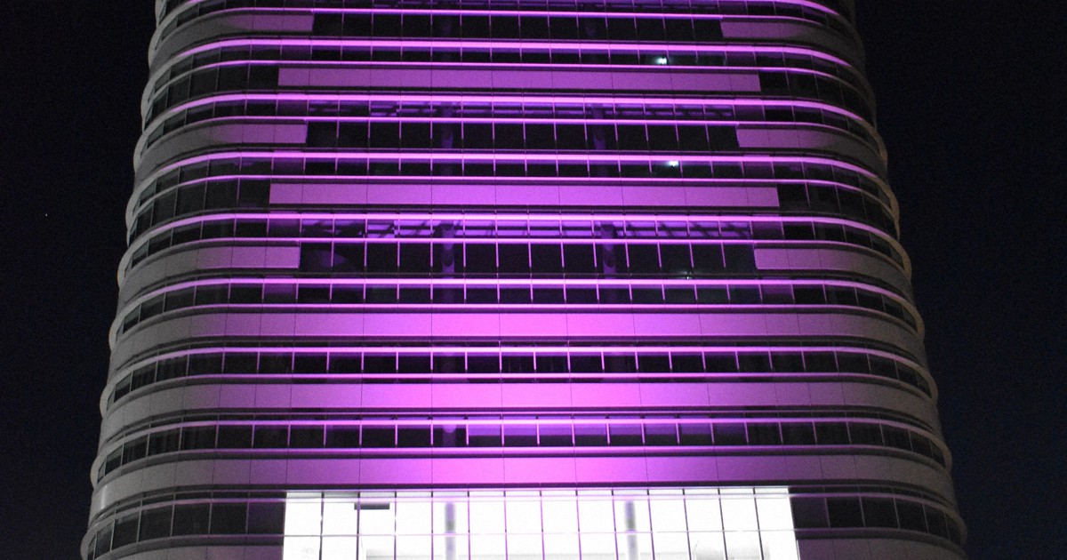ピンク色で「乳がん早期検診を」　岐阜市役所がライトアップ