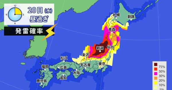 北日本と東日本の日本海側では暴風や高波に警戒　大気非常に不安定で落雷などにも注意