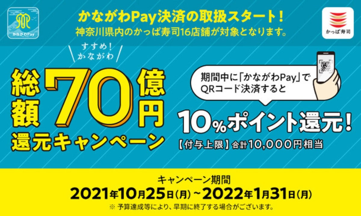 かっぱ寿司、「かながわPay」総額70億円還元キャンペーンへ参加　神奈川県内の16店舗が対象