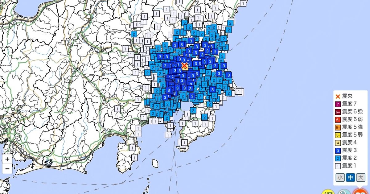 【地震情報】茨城県坂東市で震度4。都心の一部でも震度3