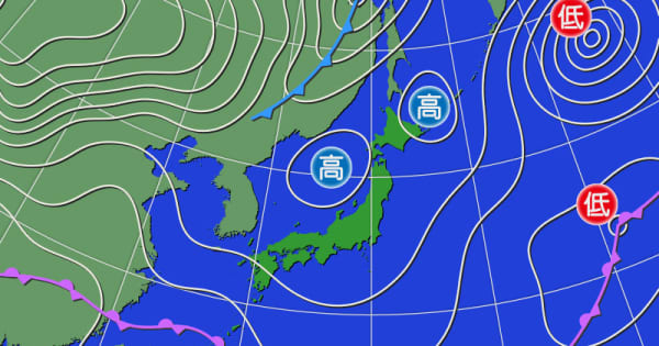 西日本から北日本にかけて高気圧圏内　沖縄は雷雨に注意