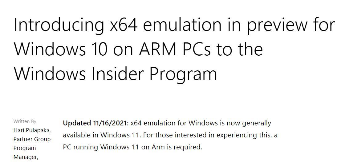 Arm版Windowsのx64アプリエミュレーションは「Windows 11」でのみ可能に