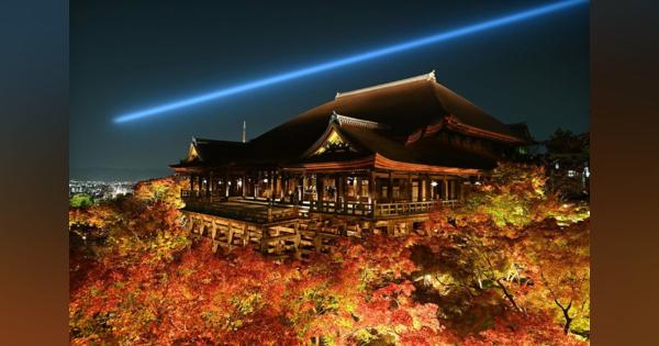 眼下に広がる紅葉、清水の舞台彩る　京都・清水寺でライトアップ