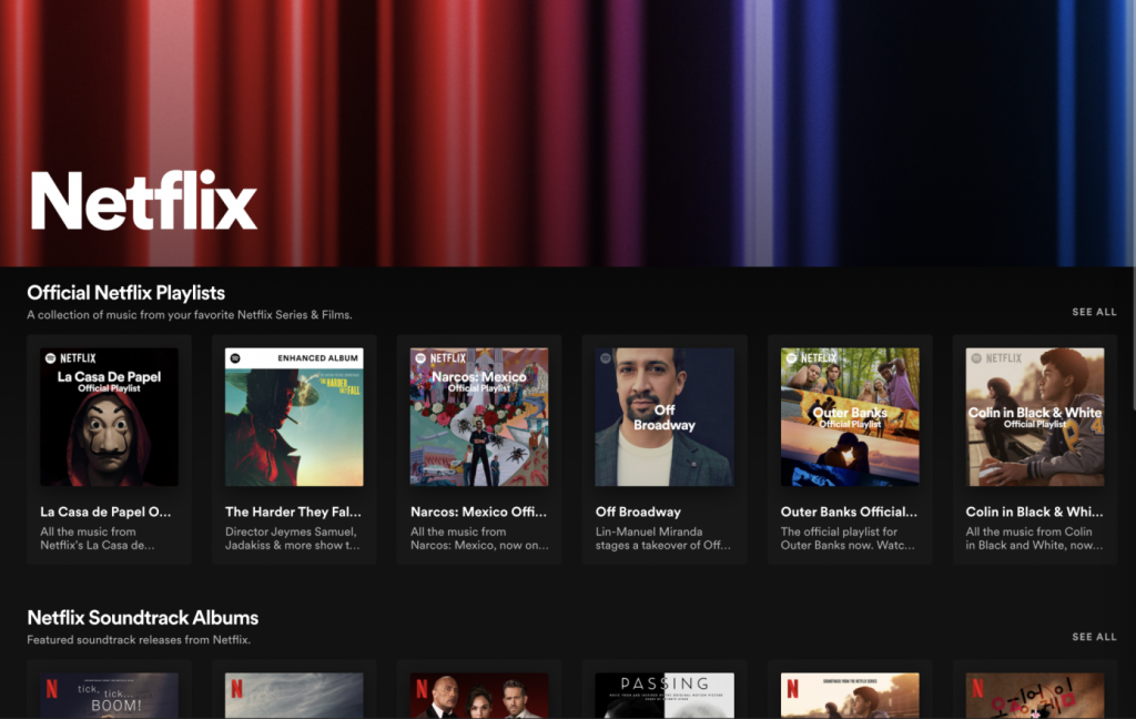 Spotify、ネットフリックスの関連サントラ音楽やポッドキャストを集めた「Netflix Hub」を開始