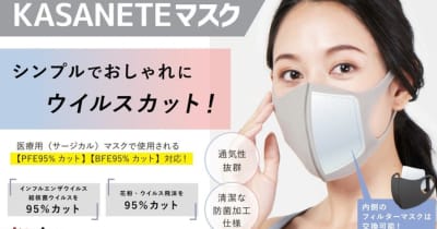 新発想！見た目はおしゃれなウレタンマスク、中には不織布フィルターでしっかりガード！立体小顔マスク「KASANETEマスク」新発売。