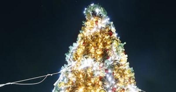 【動画】新町川照らすクリスマスツリー　万代中央埠頭にお目見え