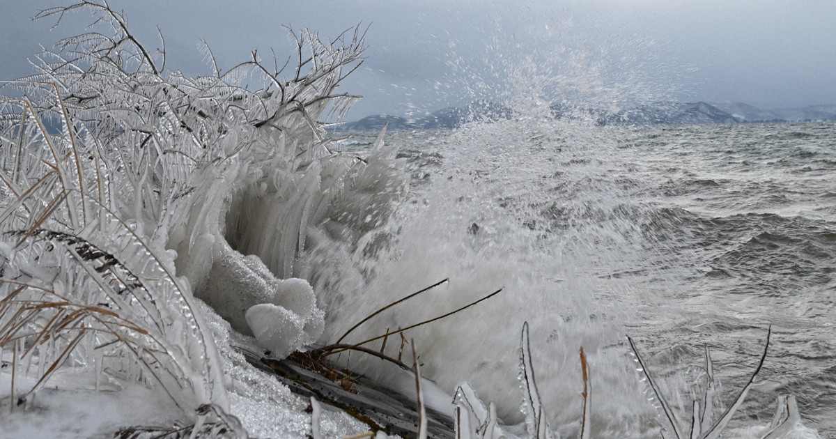 冬の風物詩「しぶき氷」　例年より1カ月近く早く　福島・猪苗代湖