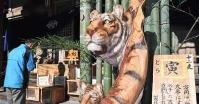 わっ、リアル！　元世界王者の木彫り虎お目見え　熊本・湯前町