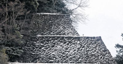 金沢城石垣、うろこ模様　雪化粧でくっきり