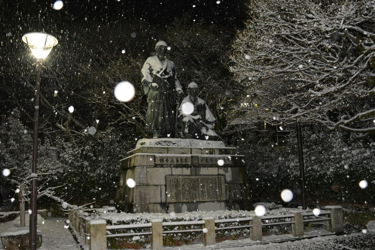 幕末の志士も雪化粧、京都の夜明け待つ　京都市内に積雪