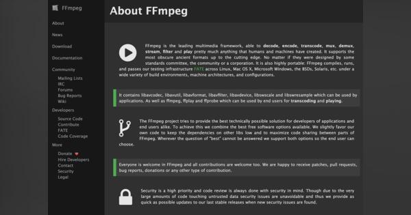 オープンソースのマルチメディアライブラリ「FFmpeg 5.0」リリース