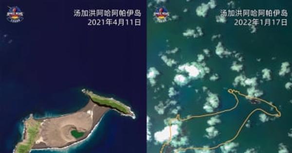 トンガ火山噴火前後の衛星画像