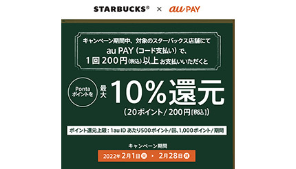 スターバックス×au PAY　最大10％・1000ポイント還元キャンペーン