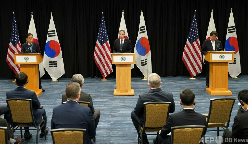 日米韓外相会談、北朝鮮ミサイル発射を「挑発」と非難