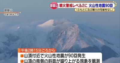 御嶽山　噴火警戒レベルを「１」から「2」に引き上げ、火山性地震が90回　気象庁