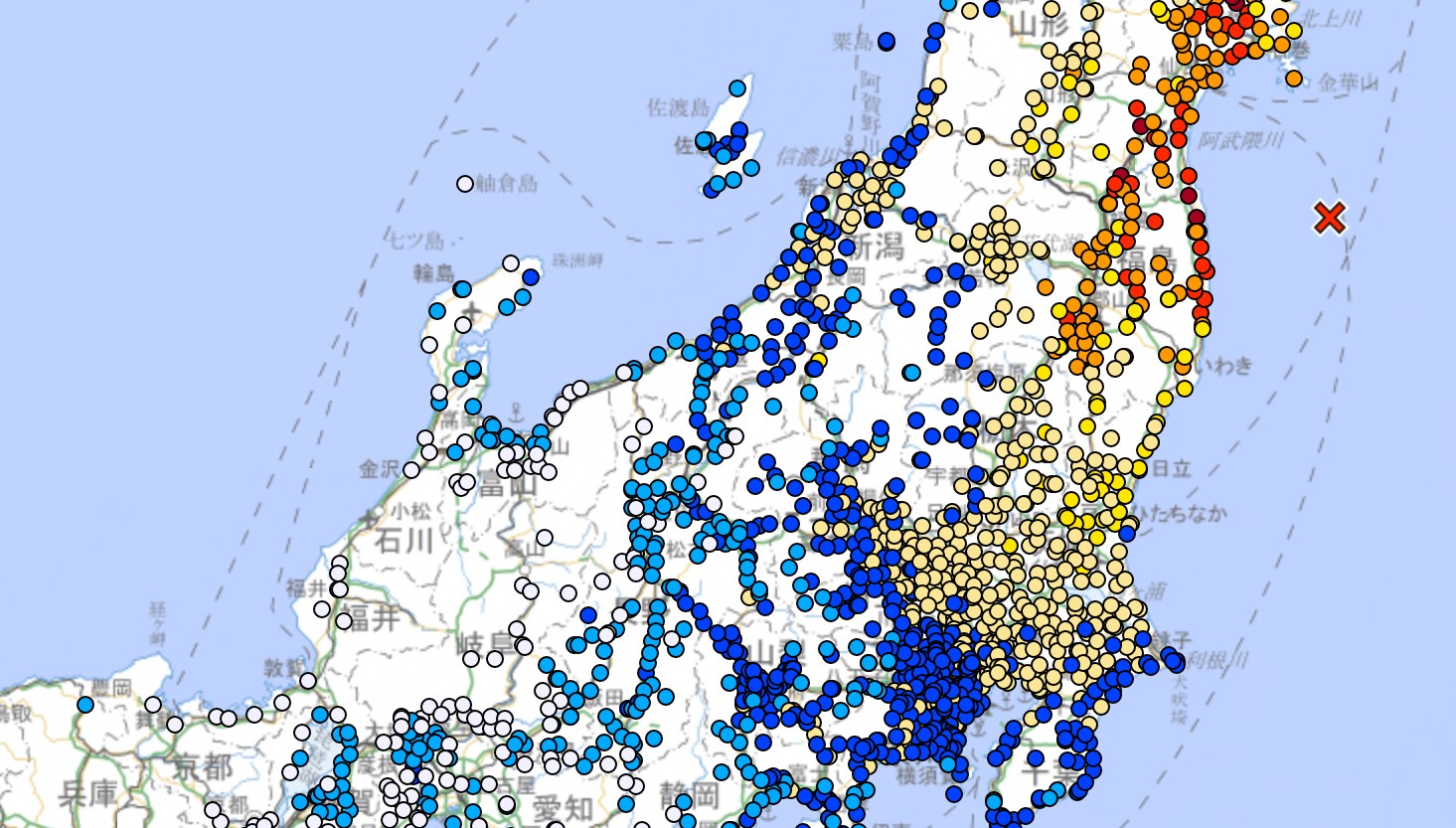 宮城県と福島県で震度6強　福井県でも揺れ観測　3月16日、気象庁