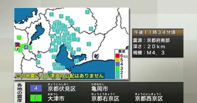 近畿地方で地震　京都で震度4　三重で震度2　愛知・岐阜は震度1