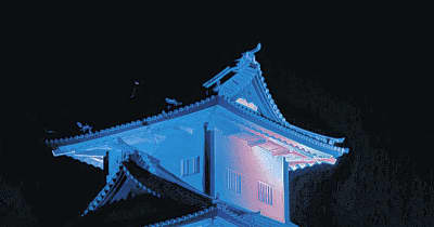石川門、青く染まる　金沢城公園