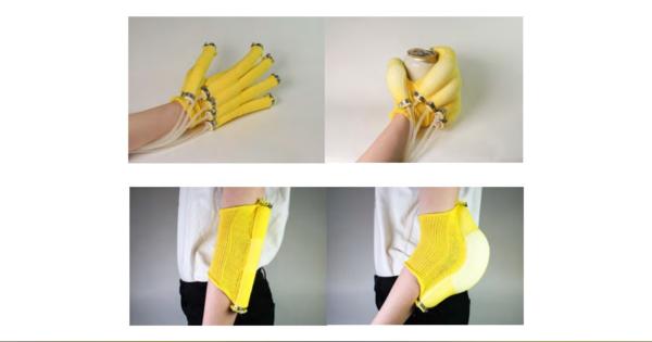 握力を増強できるバナナみたいな手袋、米MITなどが開発　編物の人工筋肉を空気で膨張