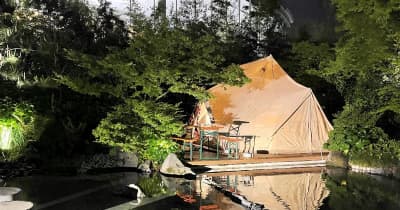 サクラマチで豪華キャンプ　5日まで、屋上庭園に大型テント