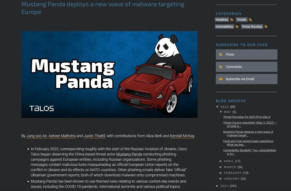 中国の攻撃グループ「Mustang Panda」、ロシア含む欧州組織にサイバー攻撃
