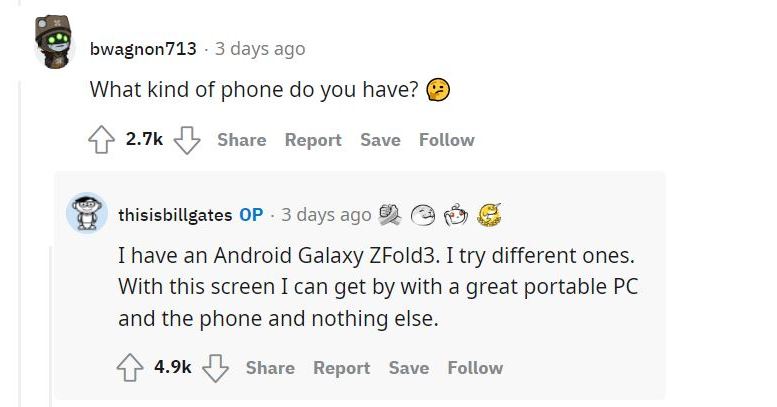 ビル・ゲイツ氏のスマホは「Galaxy Z Fold3」（「Surface Duo 2」ではなく）