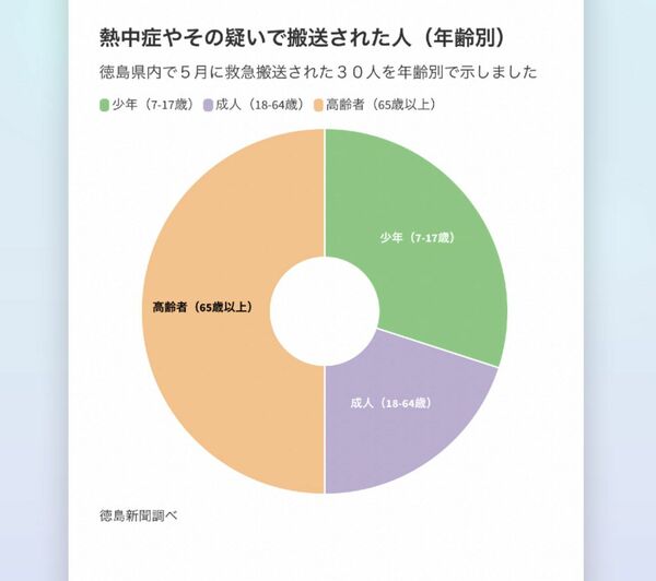 徳島県内5月の熱中症搬送30件　半数は高齢者