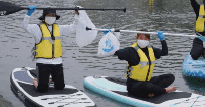 ボート競技チームがびわ湖で清掃活動／滋賀