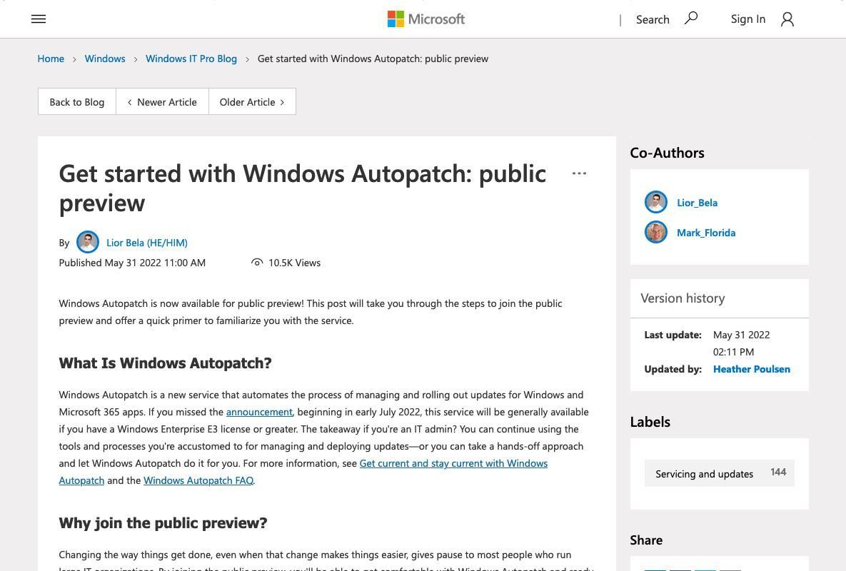 「Windows 自動パッチ」のパブリックレビュー開始 - Microsoft