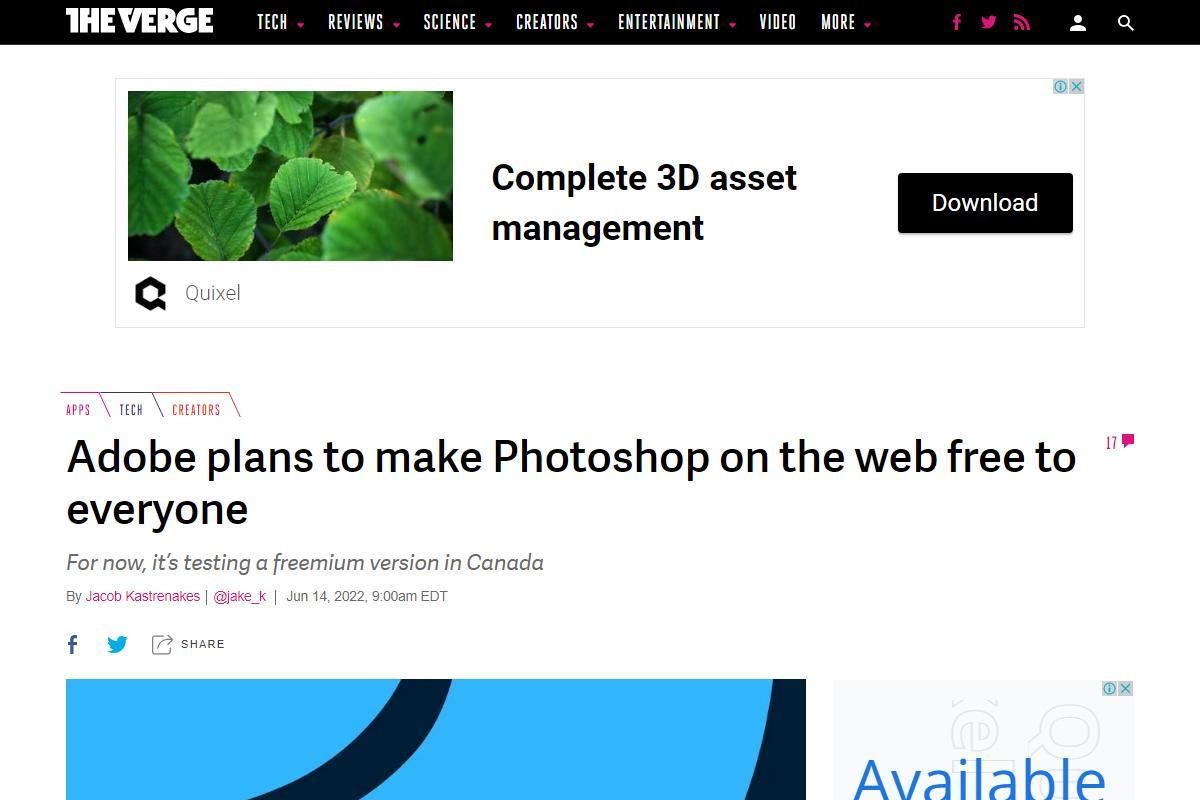 Adobe、無償の「Web版Photoshop」をテスト中