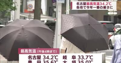 東海3県多くのところで今年一番の暑さに　最高気温は名古屋34.2度　三重県尾鷲36.7度