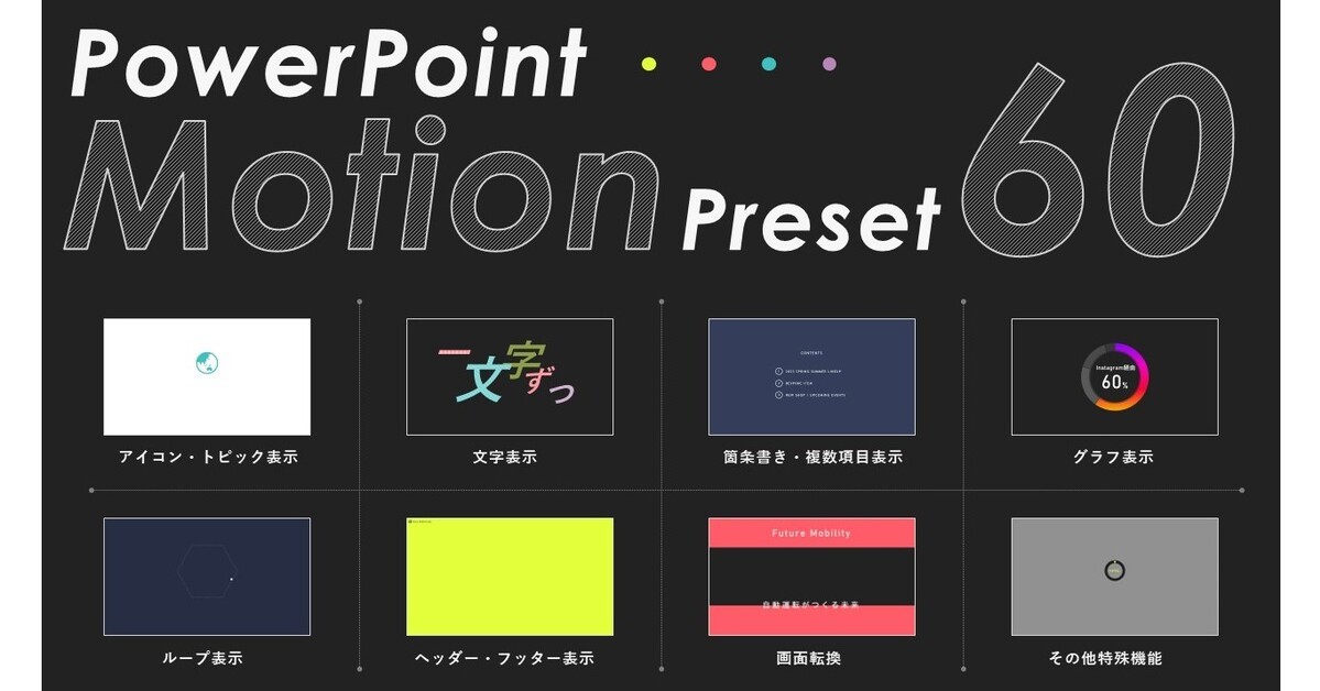 プレゼン資料にスタイリッシュな動きを加える「PowerPoint Motion Preset60」、フリーのデザイナーが無償公開