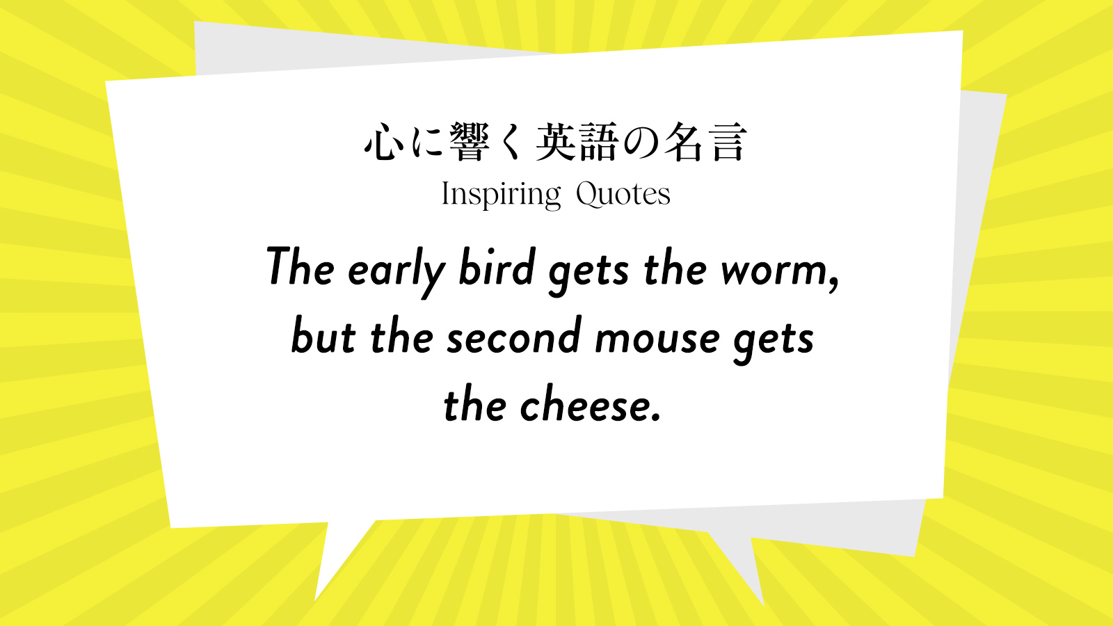 今週の名言 “The early bird gets the worm, but the second mouse gets the cheese.” | Inspiring Quotes: 心に響く英語の名言