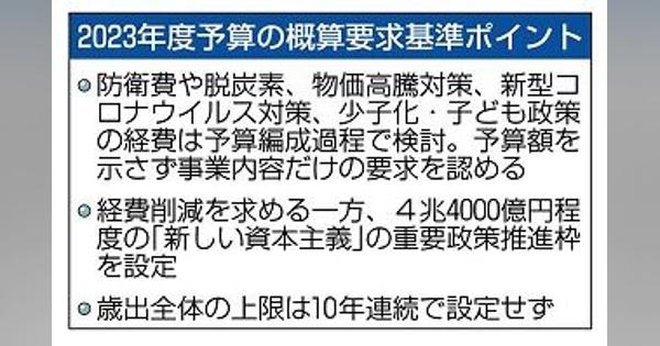 防衛と脱炭素、経費に上限設けず　２３年度予算の概算要求基準