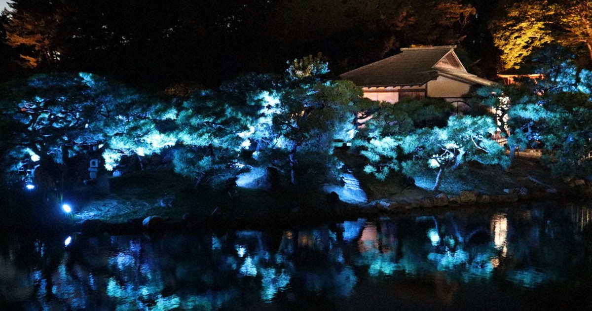 岡山後楽園　夜間ライトアップ、夏の幻想庭園に　8月1日から