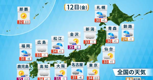 東北北部は土砂災害などに厳重警戒　台風は土曜日に東海・関東直撃へ　台風接近前から激しい雨に注意