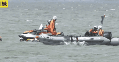 びわ湖で水難救助訓練