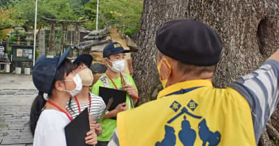 有田町の小学生観光ガイドが研修　天然記念物の大イチョウ学ぶ